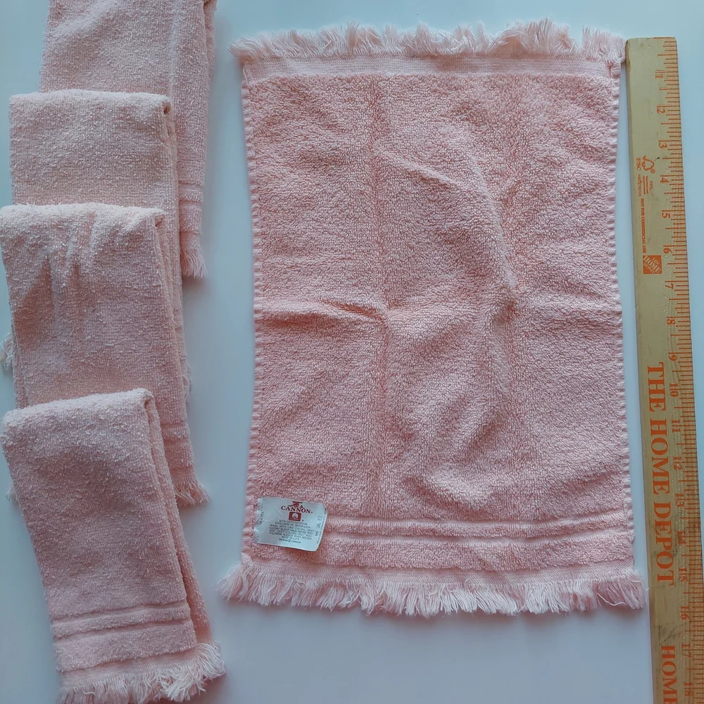 Vintage CANNON Fingertip Hand Towels Fringe Blush Pink Cottagecore 5 Pc Cotton